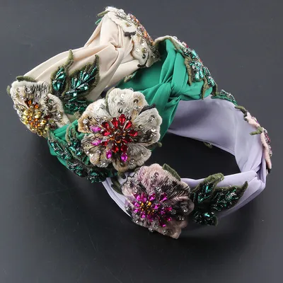 Fabric Wide-brimmed Fabric Diamond-embedded Flower Headband