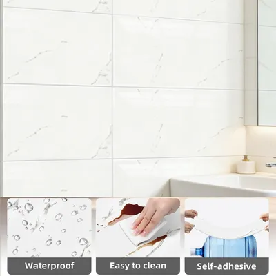 12Pcs PVC Marble Tiles Wall Sticker Self-Adhesive Stick Kitchen Bathroom Decor
