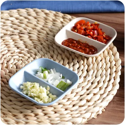 Household Tableware Double Grid Wheat Straw Saucer Small Plate
