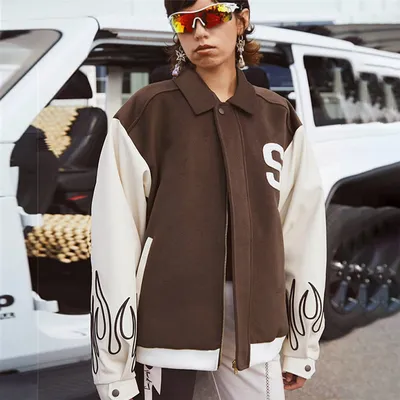Retro Casual Stitching Contrast Color Slim Coat Street