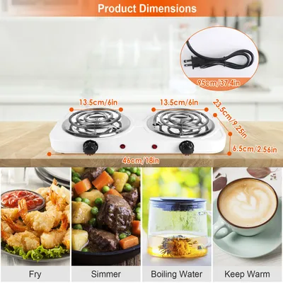 2 Color Options -- 1Pc 2000W Electric Double Burner For Spring Season Cooking Portable Coil Heating Hot Plate Stove Countertop RV Hotplate With Non Slip Rubber Feet 5 Temperature Adjustments