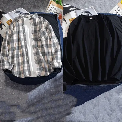 Spring And Autumn Ins Plaid Shirt Men's Long Sleeve