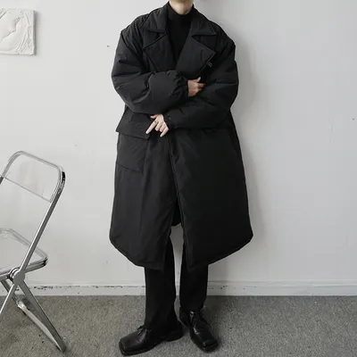 Dark Oversized Suit Over-the-Knee Mid-Length Coat