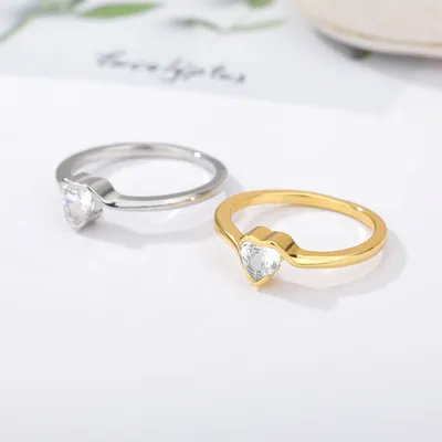 New Heart-shaped Stainless Steel Ring With Zircon Love Ring For Girls Jewelry Gifts