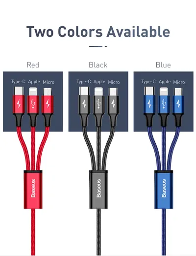 Rapid Series 3 In 1 Cable  For IP Plus Micro Plus Type C Dark Blue