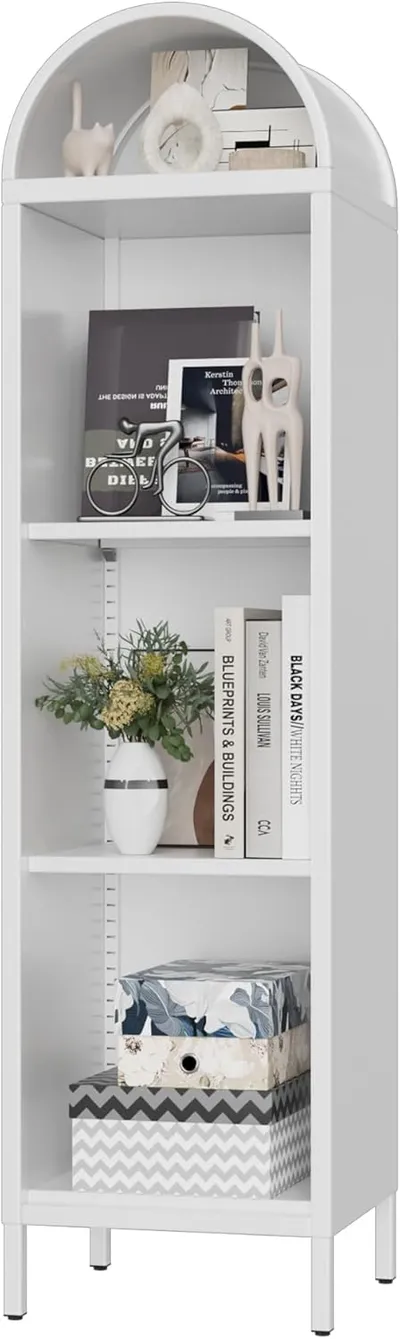 Aobabo Arch Display Bookcase With 2 Adjustable Shelves, Kitchen Pantry Storage Bookshelf For Dining Room, Home, Office, Kitchen, Study Room, Assembly Required, White