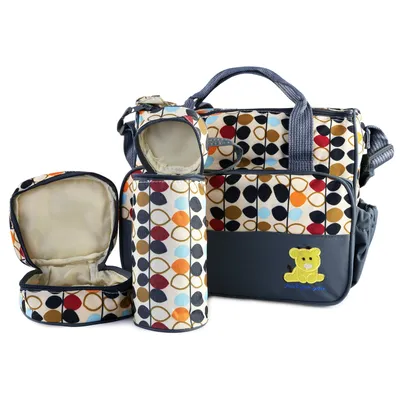 5PCS Per Set Baby Nappy Diaper Bags For Spring Travel Set Mummy Diaper Shoulder Bags WithNappy Changing Pad Insulated Pockets Travel Tote Bags For Mom Dad