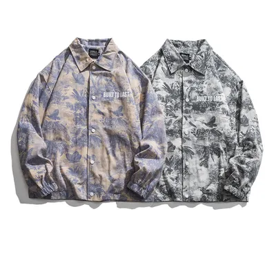 Retro Full Print Lapel Jacket Men's Street Loose Casual