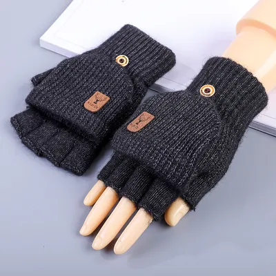 Men's Half Finger Gloves Winter Knitted Wool Fingerless