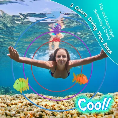 Set Of 24Pcs Diving Toys Swimming Pool Toys Swim Toys For Kids Above Aged 3 Years Old Swim Thru Rings Torpedoes Gems Volleyball Storage Bag