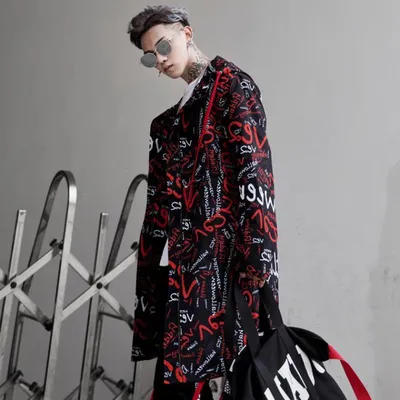 Mid-Length Handsome Full Print Fried Street Padded Jacket Thickened