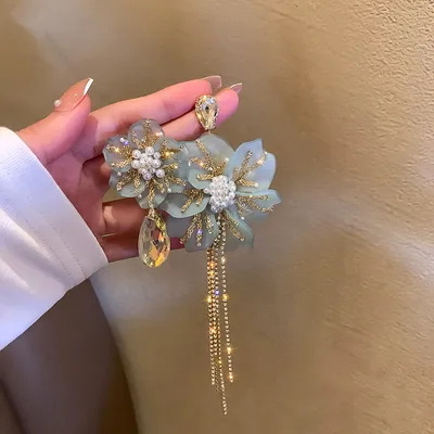 Asymmetric Flower Women Exaggerated Tassel Earrings