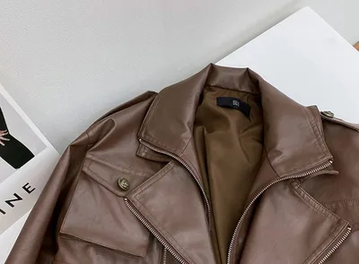 Fashionable Short Motorcycle Leather Coat Women