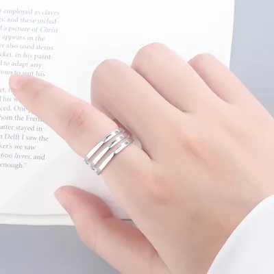 S925 Silver Jewelry Three-line Women's Ring Retro Simple All-matching Couple Style