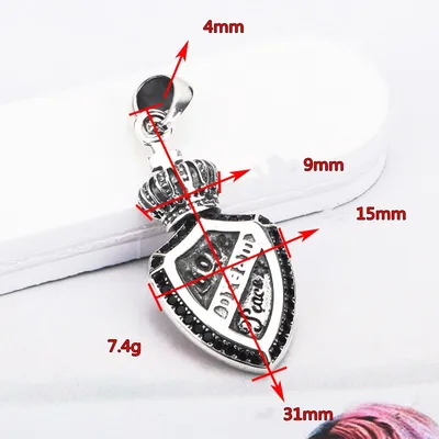 S925 Sterling Silver Simple Cross Crown Shield Pendant