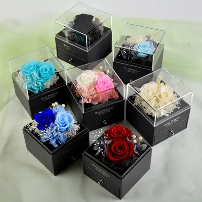 Fashion Simple Preserved Flower Acrylic Jewelry Box