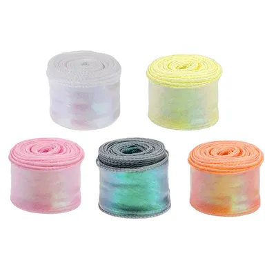 5 Rolls 10 Yard Shimmer Sheer Organza Ribbons 1.5 Inch Wide Laser Wired Edge Ribbon 5 Colors Chiffon Ribbon For DIY Crafts Gift Sewing Making Floral Bouquets Wrapping Bow Wedding Invitations Supplies
