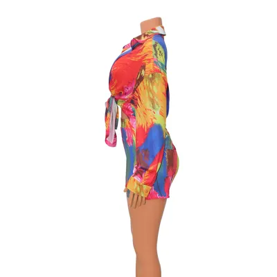 Women's Fashion Casual Printed Shirt Shorts Two Piece Set