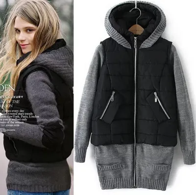 Knit panel hooded cotton coat