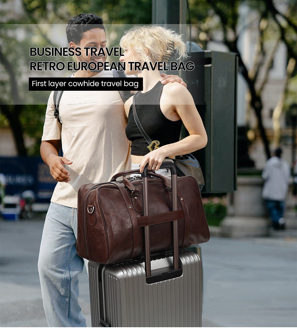 Vegetable Tanned Leather Luggage Bag, Men's Bag, Sports And Fitness Bag, Genuine Leather Business Handbag, Short Distance Outdoor Travel Bag