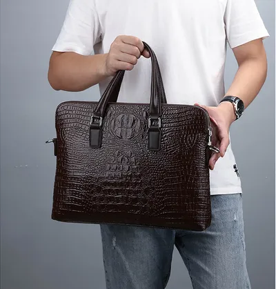 Men Business Handbag Cross Section Pattern Casual Briefcase PU Leather Messenger Bag For Men