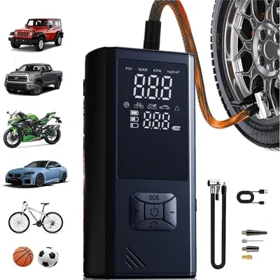 Portable Wireless Car Tire Inflator  Suitable For Cars, Motorcycles, Bicycles, And Sports Balls Features Digital Pressure Gauge, Auto-Shutoff, Faster Inflation, Self-pickup Only