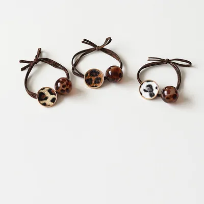 Leopard print round bead hair rope