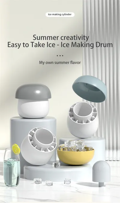 Ice Block Mold Silicone Mushroom Ice Cup Frozen Refrigerator Ice Grid Box Durable Easy Demould Bucket Homemade Crushed Ice Maker Ktichen Gadgets