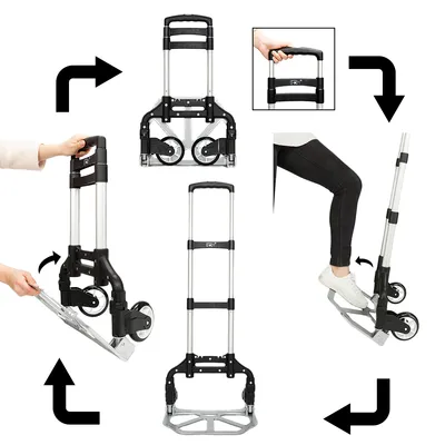 Portable Foldable Telescopic Trolley, Driver's Cart, Luggage Cart, Black