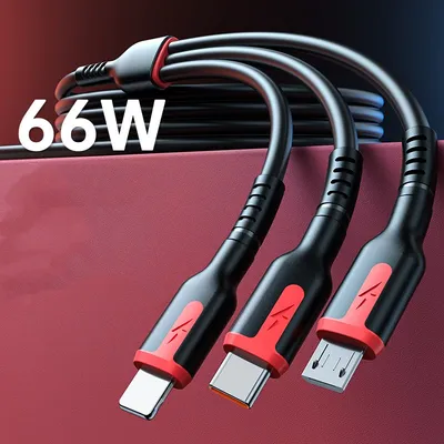 Fast Charge Data Cable One Drag Three 66W Braided USB