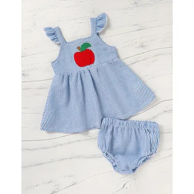 Kids Baby Girl Back To School Outfit, First Day Of School, Summer Ruffle Sleeves Applique Top & Shorts Set