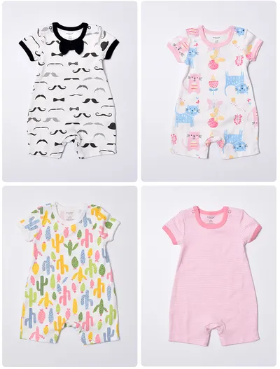 Cute Printed Cotton Short-Sleeved Baby Crawl