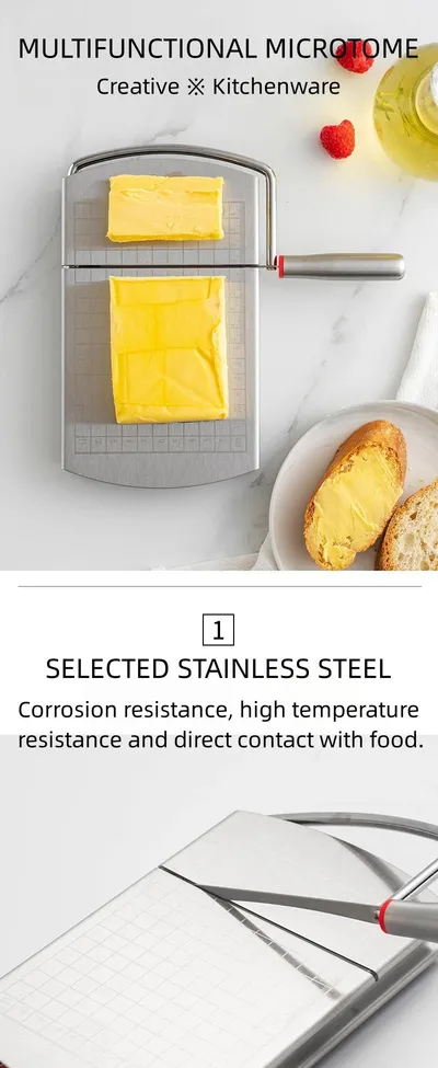 Multifunctional Slicer Butter Cheese Ham Sausage Slicer Kitchen Gadgets Stainless Steel Cutting Board With Silicone Suction Base