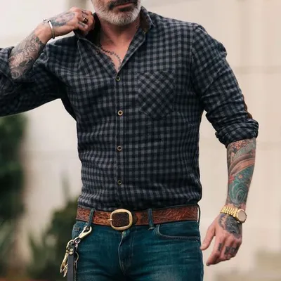 New Plaid Men's Casual Shirt Long-sleeved Top