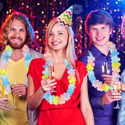 24 Birthday Party Flowers Lei Summer Colorful Tropical Flower Necklaces Lei Hawaii Luau Dance Party Favors Decoration Bulk For Holiday Birthday Beach Pool Party Supplies
