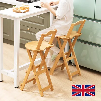 Bamboo Bar Stools Kitchen Breakfast Bar Seat Barstool Foldable Dining Chair