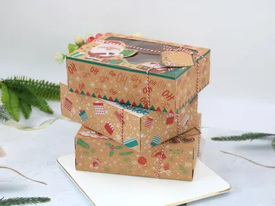 Christmas Gift Box Candy Cookie Santa Snowman Cartoon Kraft Paper Xmas Kids Bags New Year Event Party Supplies