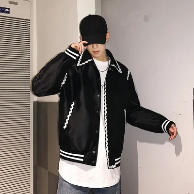 Ins Style Black And White Contrast Color Inlaid Line Bag Edge Gothic Jacket