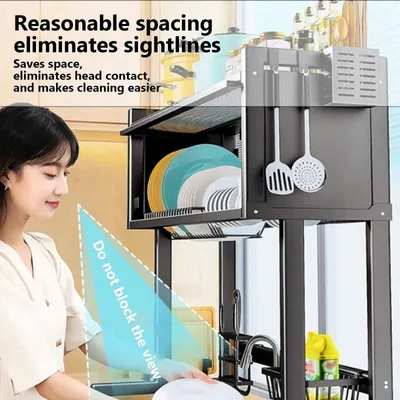 Double Tier Countertop Dish Draining Rack, Kitchen Sink Storage Shelf Organizer