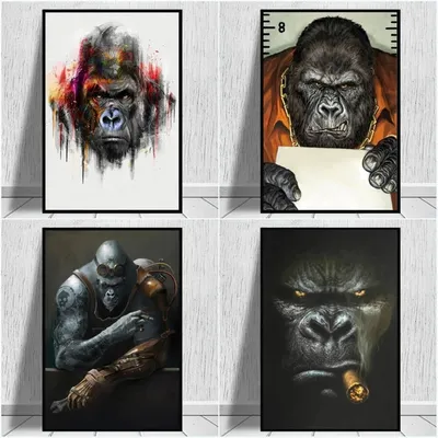 Watercolor Tattoo Gorilla Monkey Poster HD Picture Print On Canvas