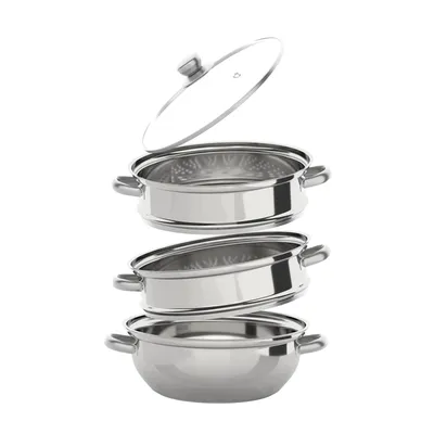 Three Tier Induction Hob Stainless Steel Steamer Steam Pot Cooker Set Glass Lid