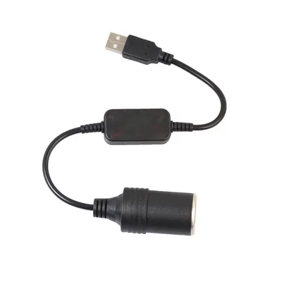 Black USB To Cigarette Lighter USB 5V To 12v Boost Power Adapter Cable