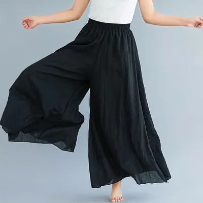 Elegant A-line Elastic Waist Big Trousers Wide Leg Culottes Trendy