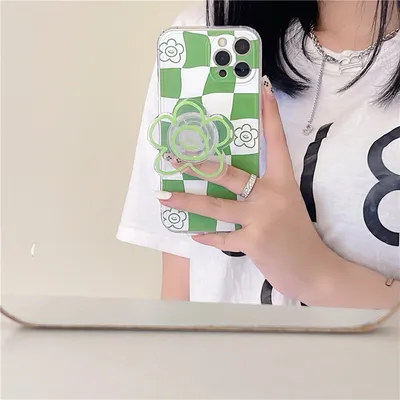 غطاء هاتف حامل زهرة مسطح بنقشة مربعة