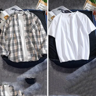 Spring And Autumn Ins Plaid Shirt Men's Long Sleeve