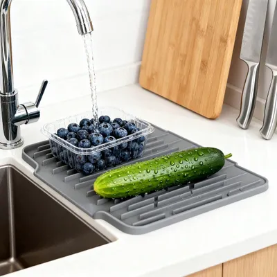 Non Slip Large Silicone Dish Draining Mat, Heat Resistant Sink Liner Countertop Trivet For Kitchen Dishes, Cookware Utensils.