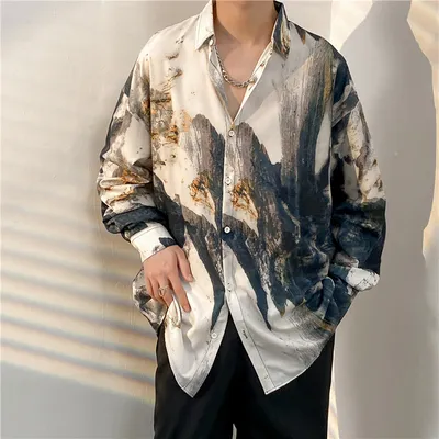 Men's Loose Trend Retro Long-sleeved Floral Shirt