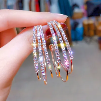 Silver Needle Exaggerated Full Diamond Geometric Circle Earrings Temperament