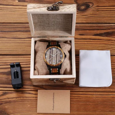 Men Quartz Sandalwood Watch Black