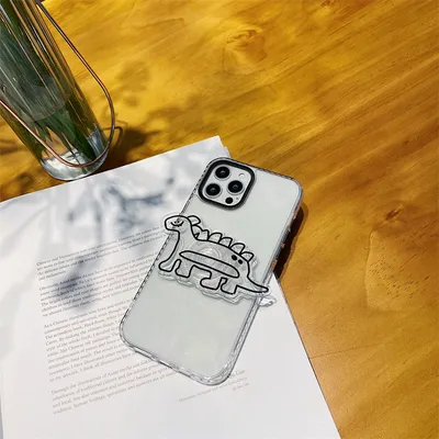Cartoon Transparent Dinosaur Stand Phone Case